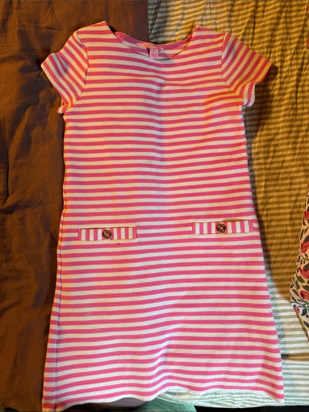 Lily Pulitzer Girls' Pink and White Striped Short Sleeve Dress
